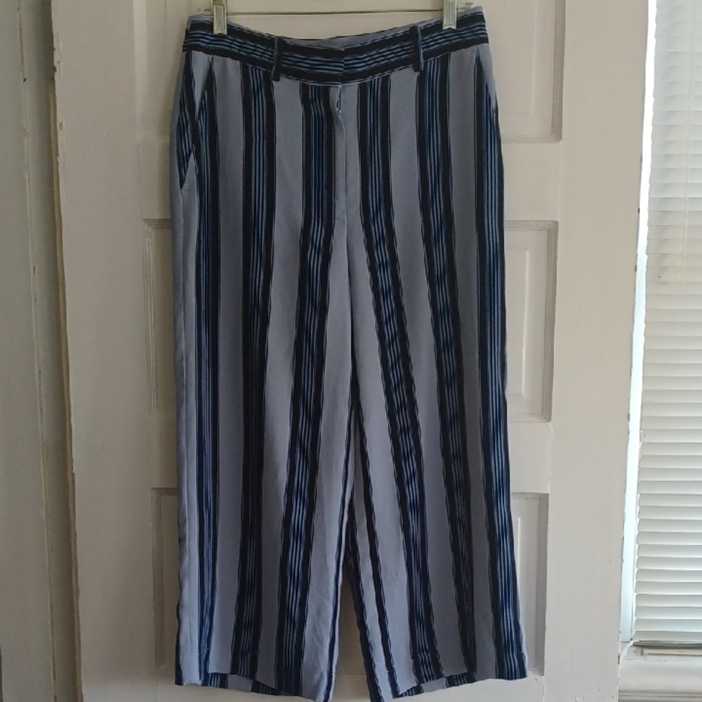 LOFT blue striped wide leg crop pants 6Petite spring office brunch lightweight - Picture 2 of 10